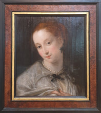 Load image into Gallery viewer, Circle Of Johann Bockhorst 17th.Century Flemish School Oil On Panel Portrait Of A Lady Wearing Pearls Circa.1630
