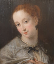 Load image into Gallery viewer, Circle Of Johann Bockhorst 17th.Century Flemish School Oil On Panel Portrait Of A Lady Wearing Pearls Circa.1630
