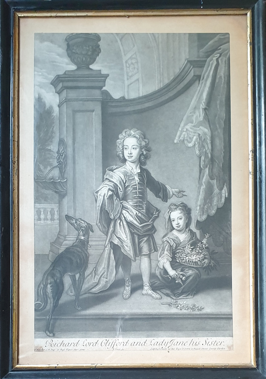 JI Smith Mezzotint Engraving After Sir Godfrey Kneller Richard Lord Clifford & Lady Jane His Sister 1701