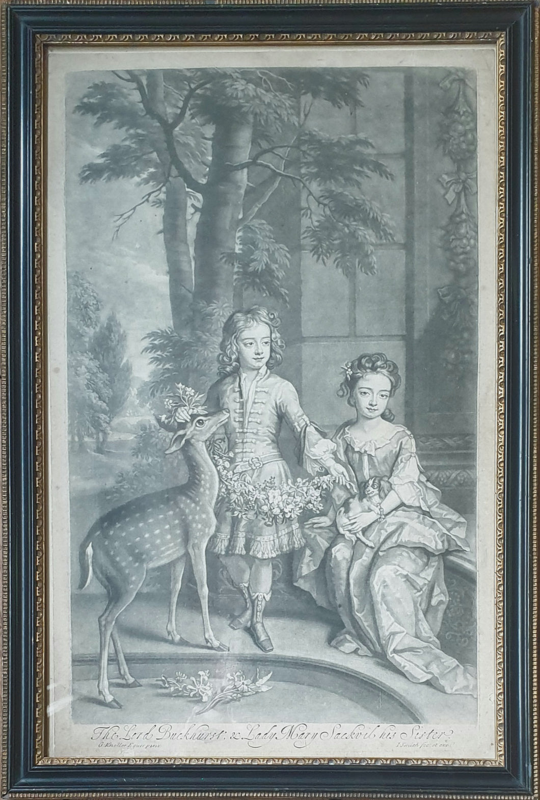 JI Smith Mezzotint Engraving After Sir Godfrey Kneller The Lord Buckhurst & Lady Mary Sackvil His Sister 1695