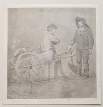 Load image into Gallery viewer, Henry Walton 18th.Century Grey Wash Watercolour Drawing Study Of A Barrowman And Dustman In Conversation Circa.1780
