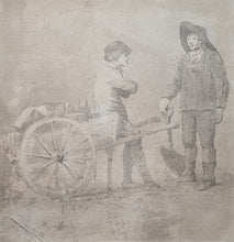 Load image into Gallery viewer, Henry Walton 18th.Century Grey Wash Watercolour Drawing Study Of A Barrowman And Dustman In Conversation Circa.1780
