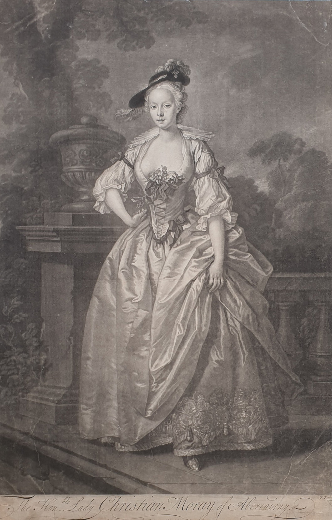 The Honourable Lady Christian Moray Of Abercairny 18th.Century Mezzotint Engraving By J Faber After Jeremiah Davison Circa.1745