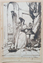 Load image into Gallery viewer, George Chinnery Pen And Ink Study Of A Lady Playing A Harp 1832
