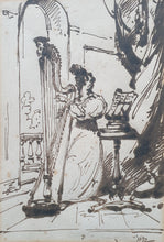 Load image into Gallery viewer, George Chinnery Pen And Ink Study Of A Lady Playing A Harp 1832
