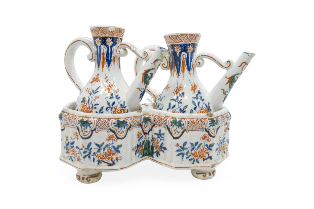 Late 18th.Century De Roos Dutch Delftware Condiment Set On Stand