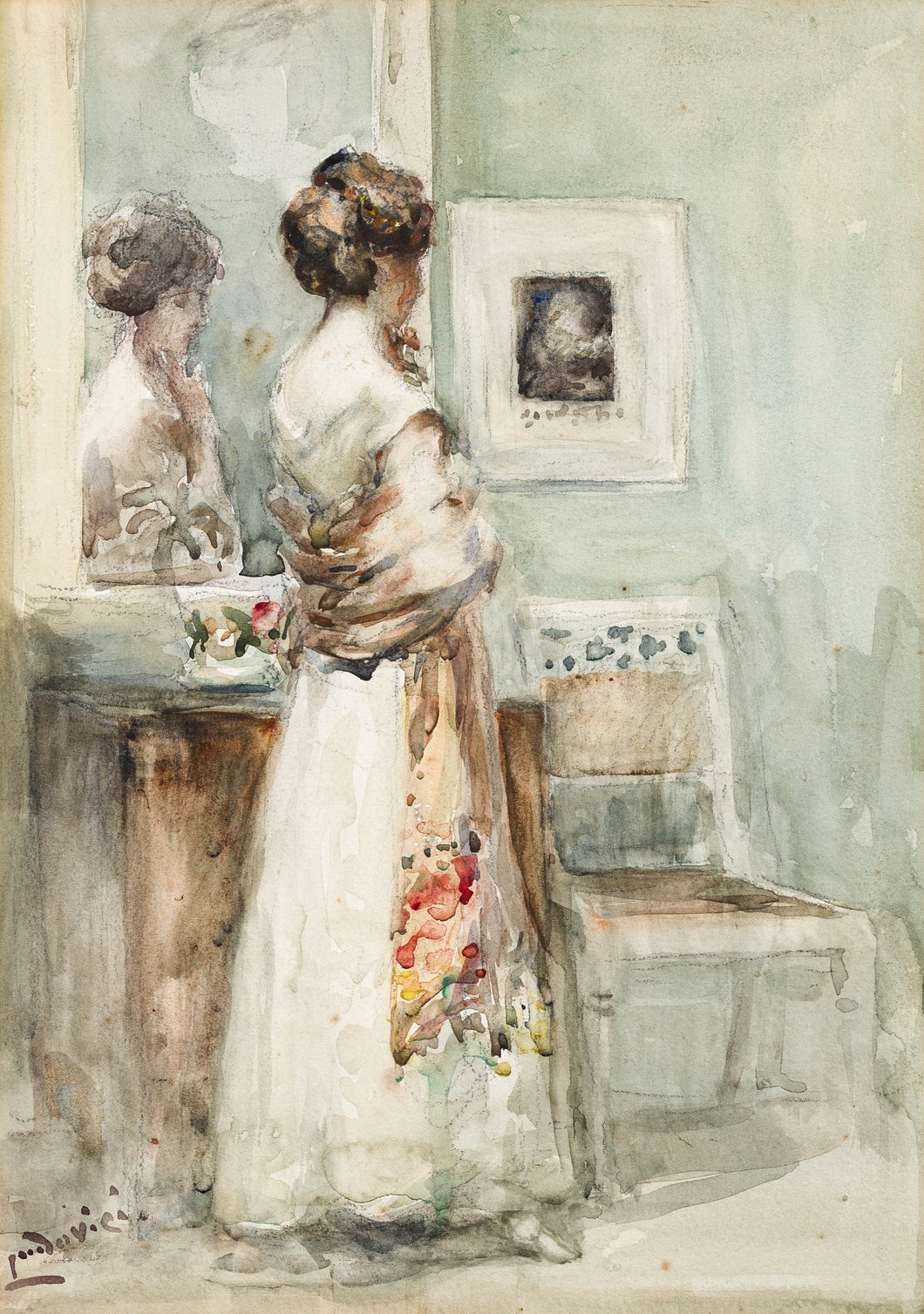 Albert Ludovici Jr. Watercolour Study Of A Lady In An Interior Circa.1890