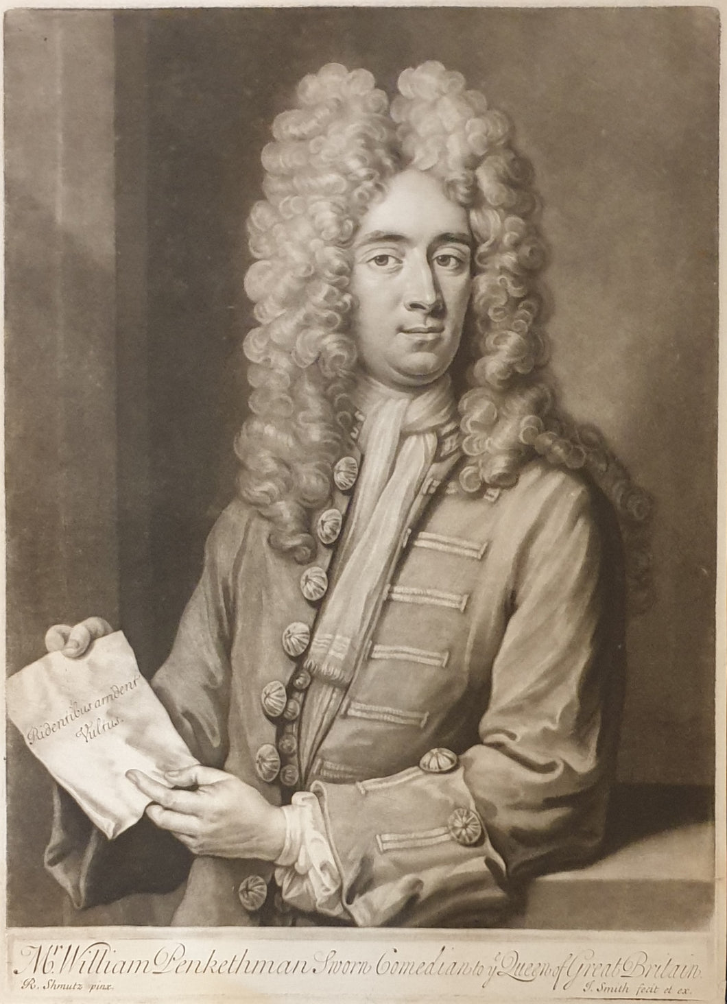 Mr William Penkethman Comedian To Ye Queen Of Great Britain Mezzotint Engraving By JI Smith After R Shmutz Circa.1709